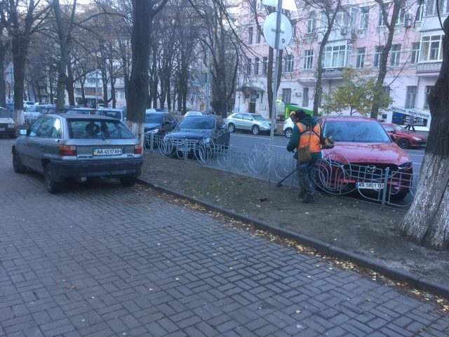 В Киеве коммунальщики «подстригли» газонокосилкой голый грунт