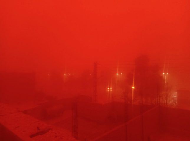 В Алжире песчаная буря окрасила небо в кроваво-красный цвет