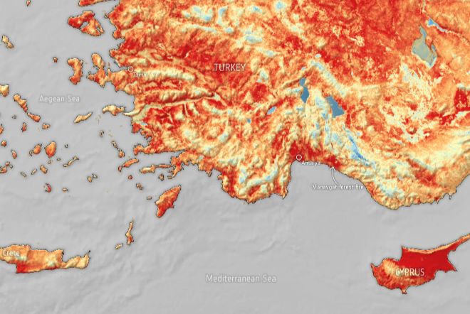 Температура земли на Турции и Кипре превысила +50 °С