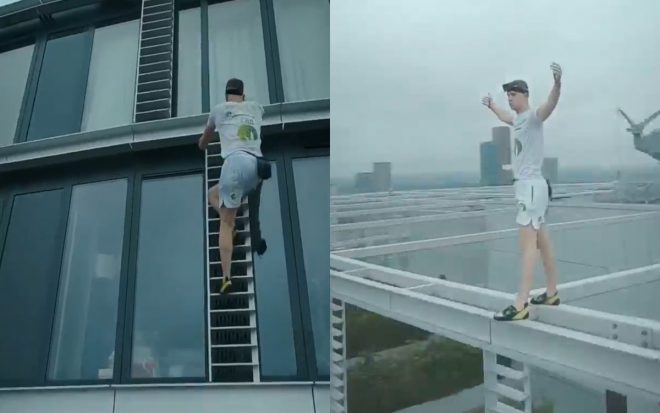 Альпинист залез на 93-метровое здание без страховки и шокировал людей (ФОТО)