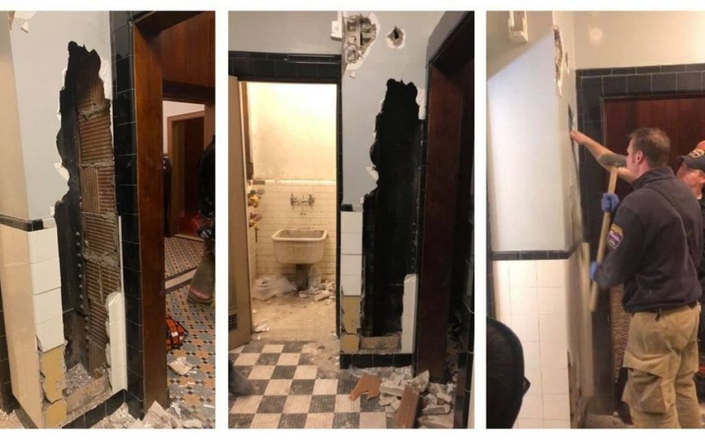 В США в стене мужского туалета застрял голый мужчина: что произошло (ФОТО)