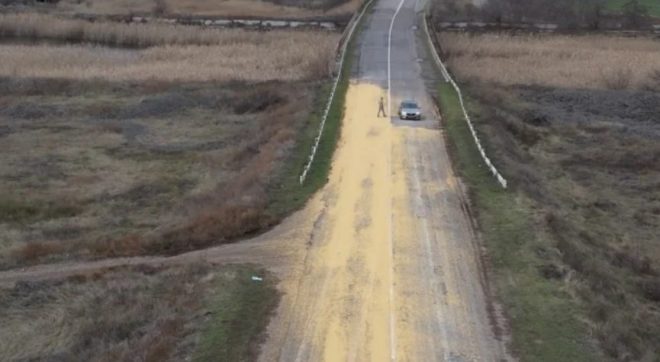 В Запорожской области автодорога оказалась засыпана зерном (ВИДЕО)