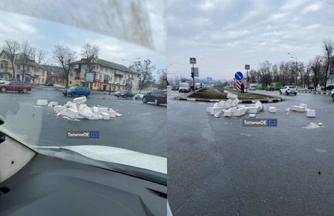 В Харькове грузовик рассыпал на дорогу шлакоблоки (ФОТО)