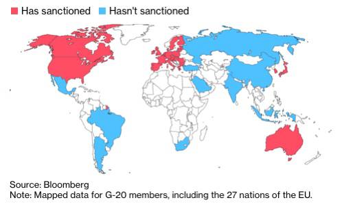 Половина стран G20 не поддерживают санкции против России – Bloomberg